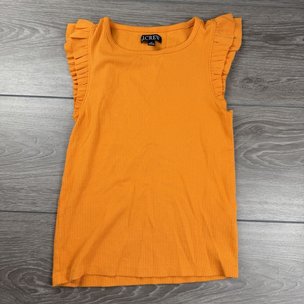 J Crew Women's Ribbed Ruffled‎ Shoulder Sleeveless Tank Orange XS - Picture 2 of 7